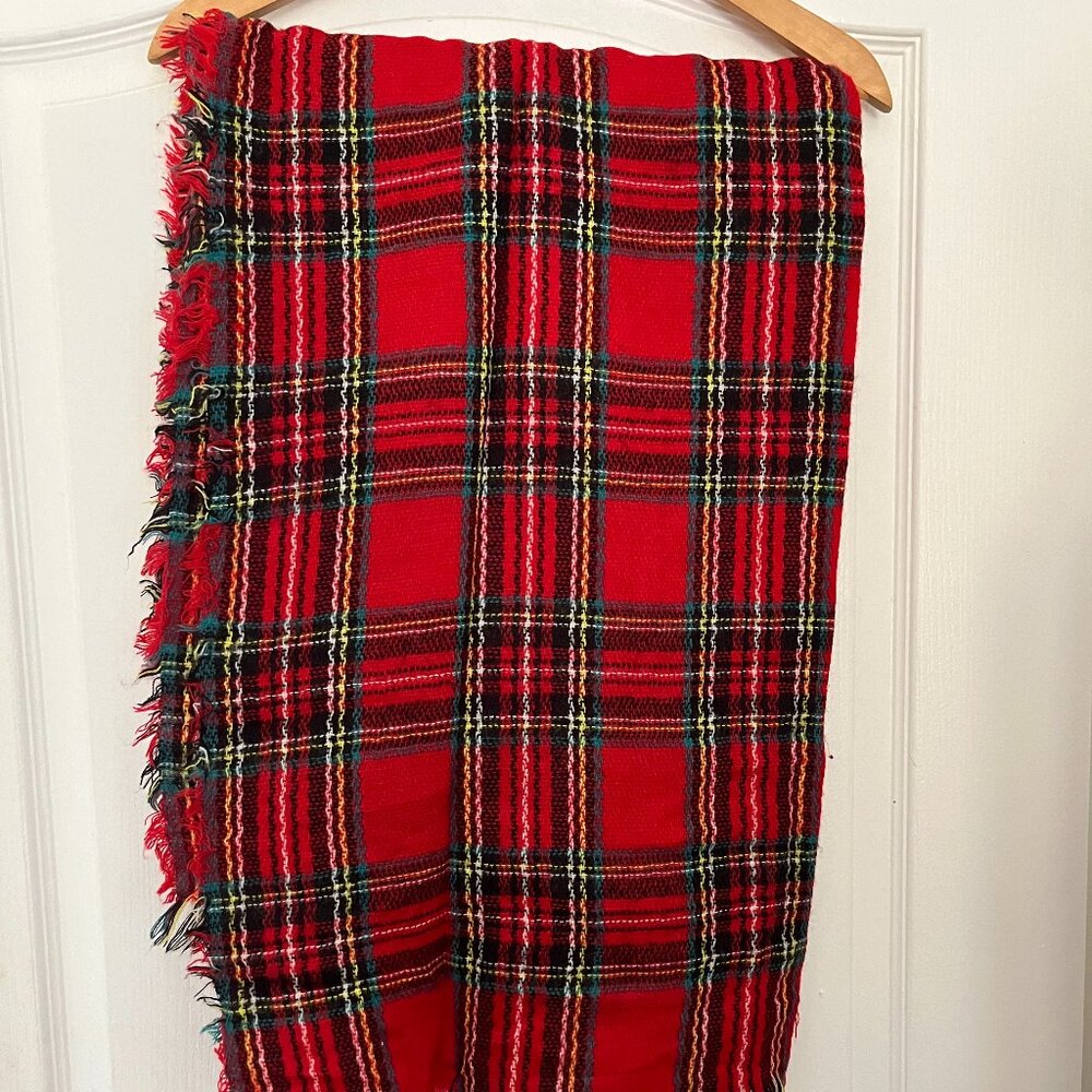 CHRISTMAS BLANKET SCARF WOMEN RED PLAID WARM SCARF TARTAN SHAWL